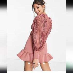 ASOS wiggle lace crystal belt pep hem ruffle mini dress rose 0 Rose Pink Mauve